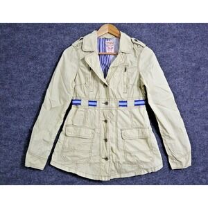 Free People Jacket Women 4 Beige Safari Utility Belted Lightweight Button‎ Up